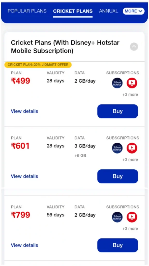 jio recharge plans for ipl
